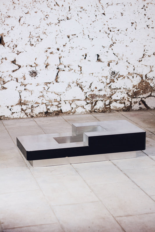 Table basse bar bois et acier Willy Rizzo, 1970