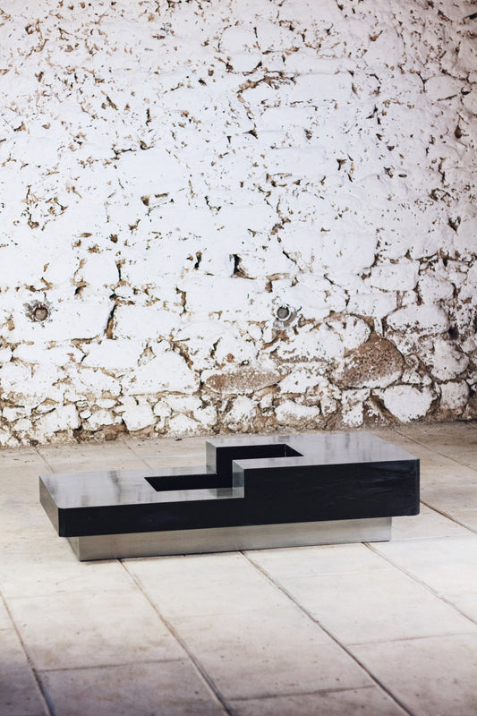 Table basse bar bois et acier Willy Rizzo, 1970