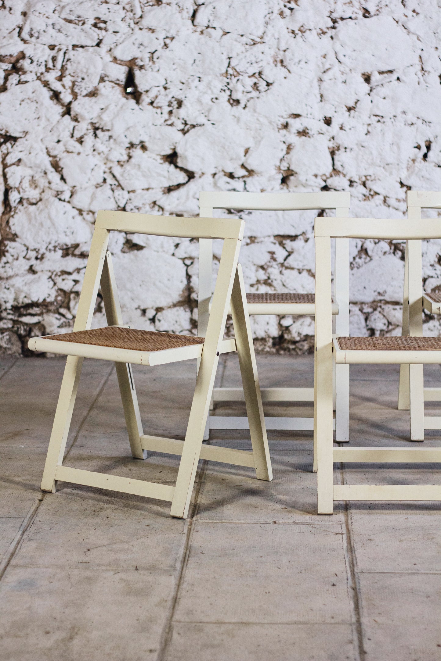 4 chaises pliantes en cannage style Aldo Jacober, 1960