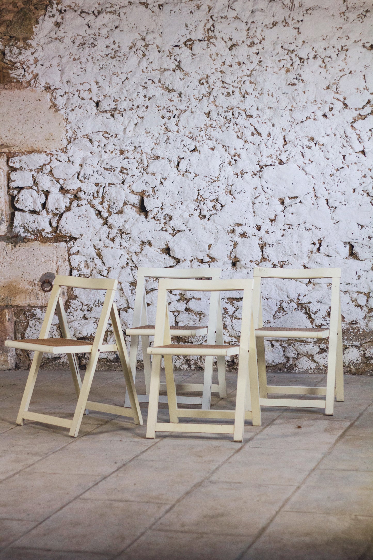 4 chaises pliantes en cannage style Aldo Jacober, 1960