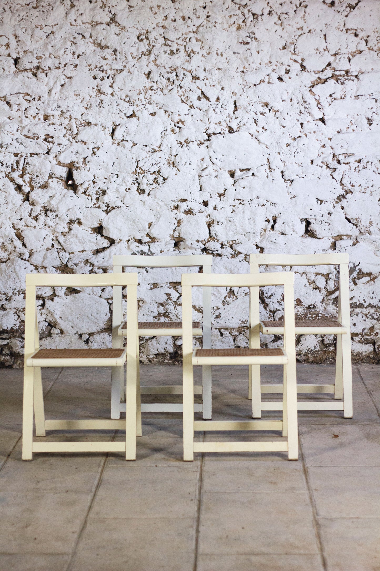 4 chaises pliantes en cannage style Aldo Jacober, 1960
