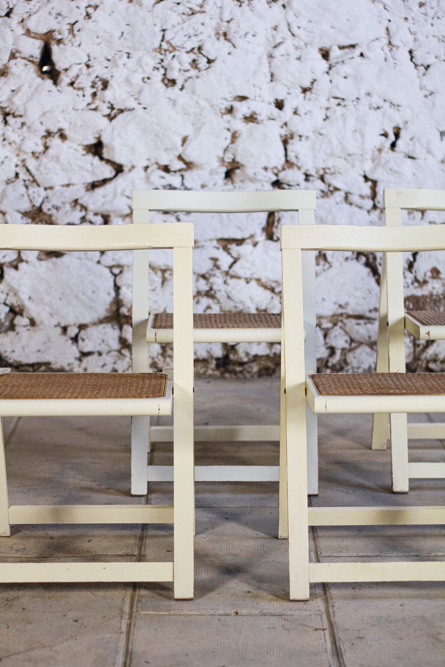 4 chaises pliantes en cannage style Aldo Jacober, 1960