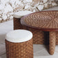 Table basse ronde et tabourets en corde tressée et rotin, 1970