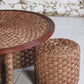 Table basse ronde et tabourets en corde tressée et rotin, 1970