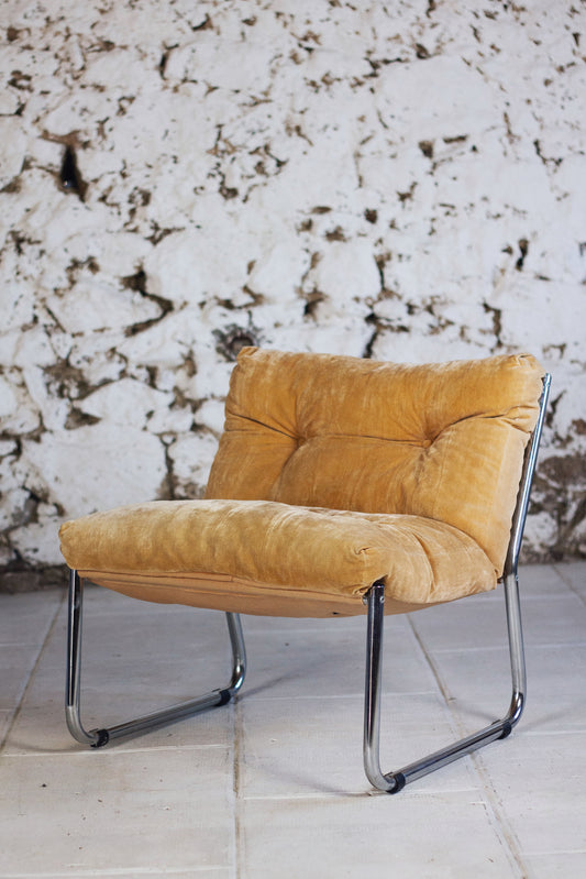 Fauteuil vintage style "Pixi" en velours et chrome, 1970