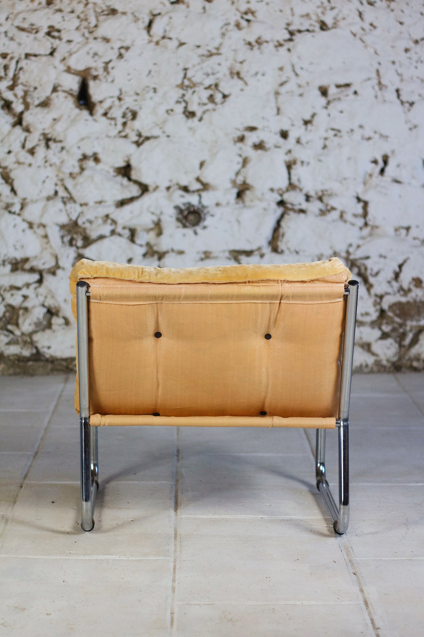 Fauteuil vintage style "Pixi" en velours et chrome, 1970