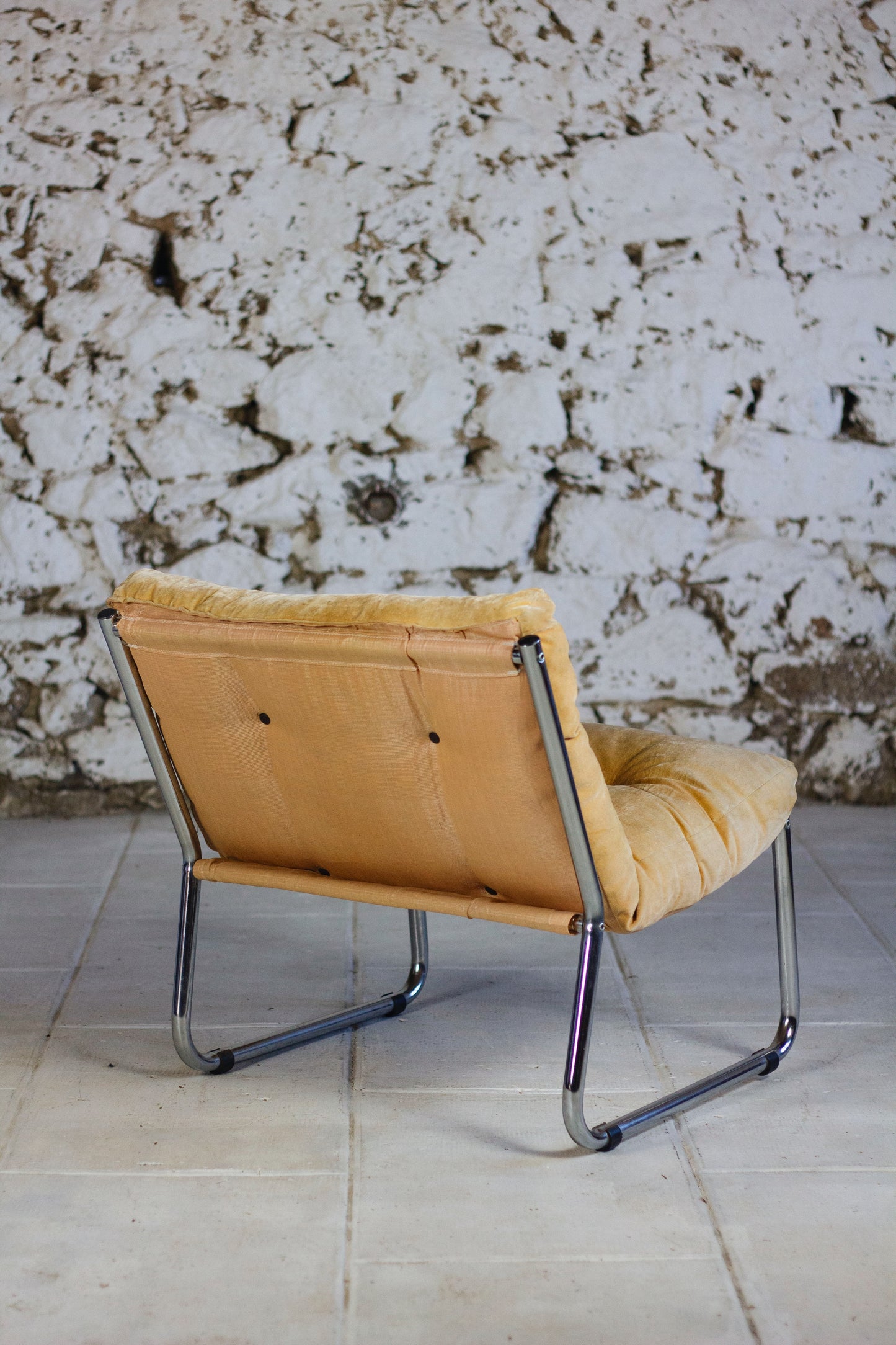 Fauteuil vintage style "Pixi" en velours et chrome, 1970
