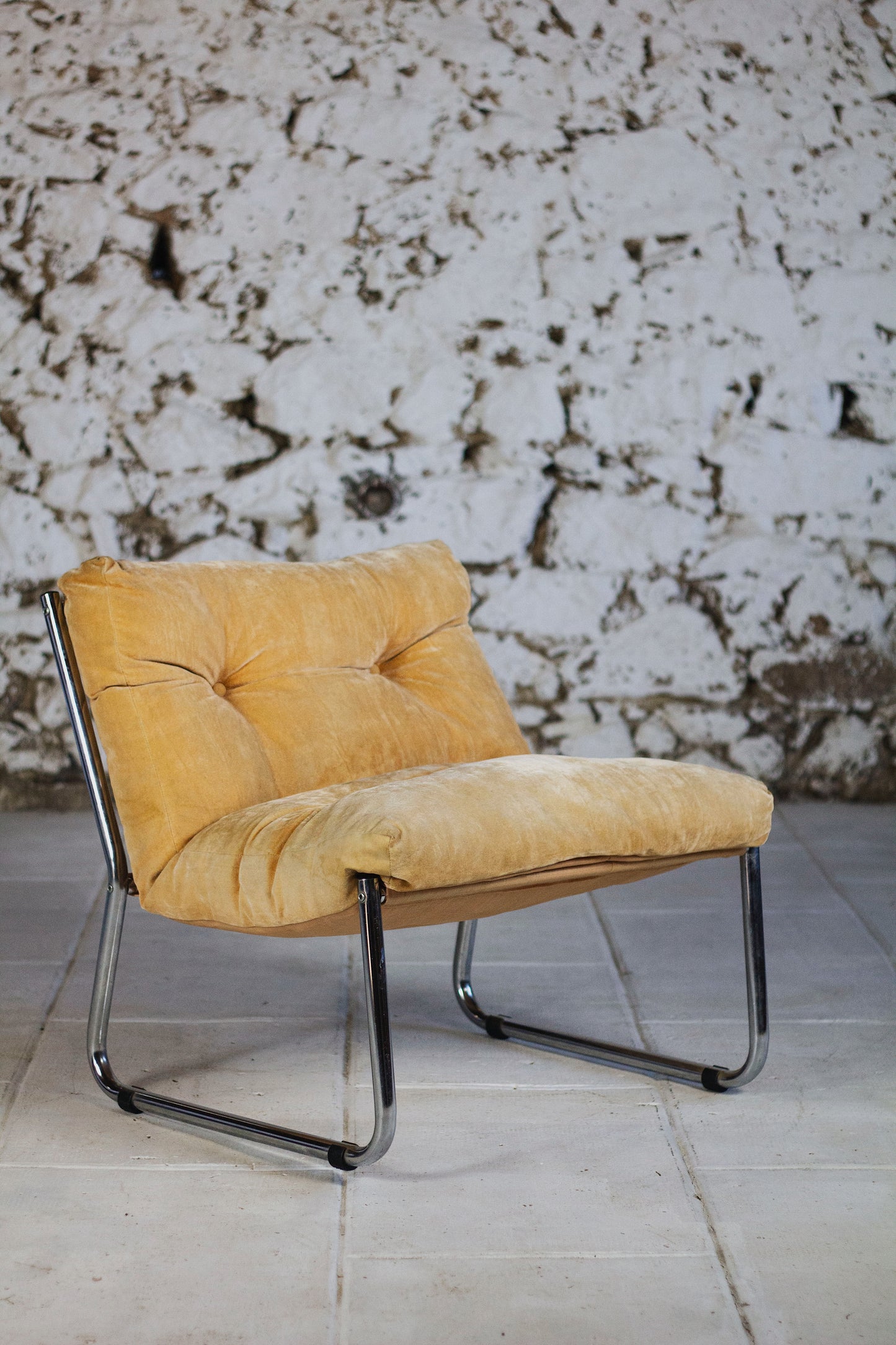 Fauteuil vintage style "Pixi" en velours et chrome, 1970