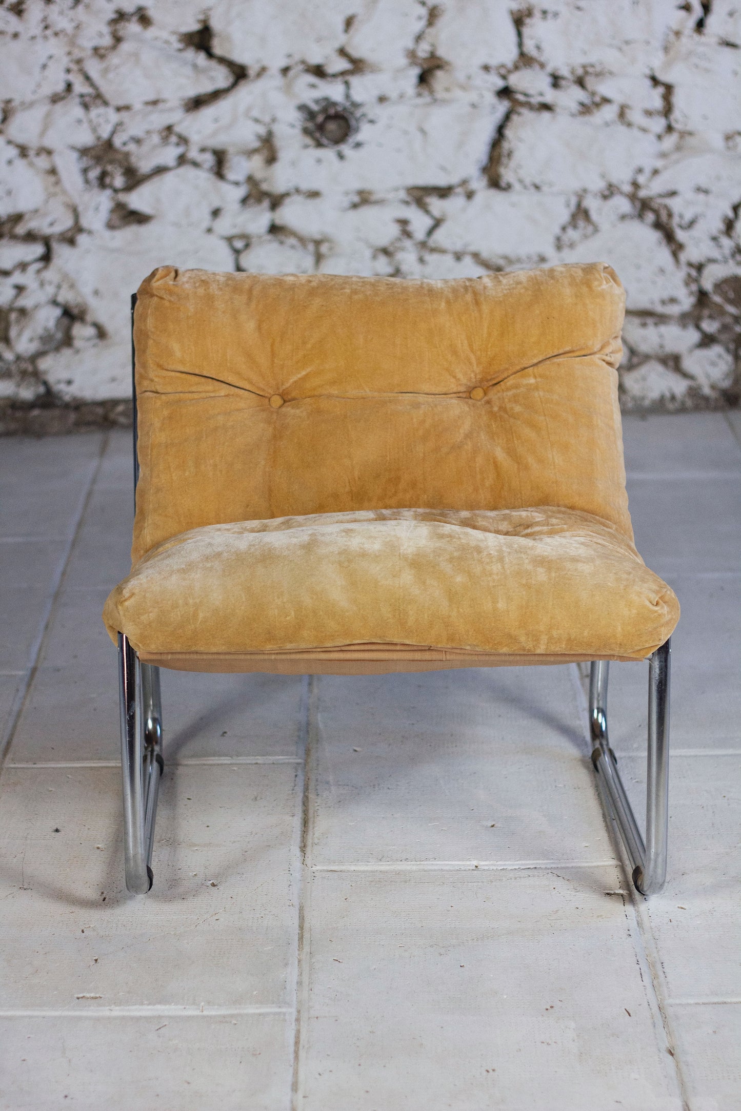 Fauteuil vintage style "Pixi" en velours et chrome, 1970